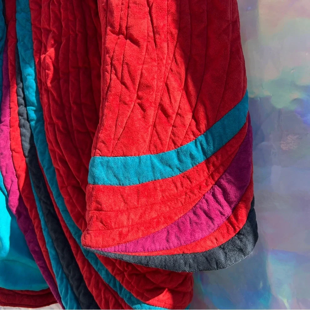 80s Bob Mackie Red Quilt Suede Jacket - Picture 6 of 14